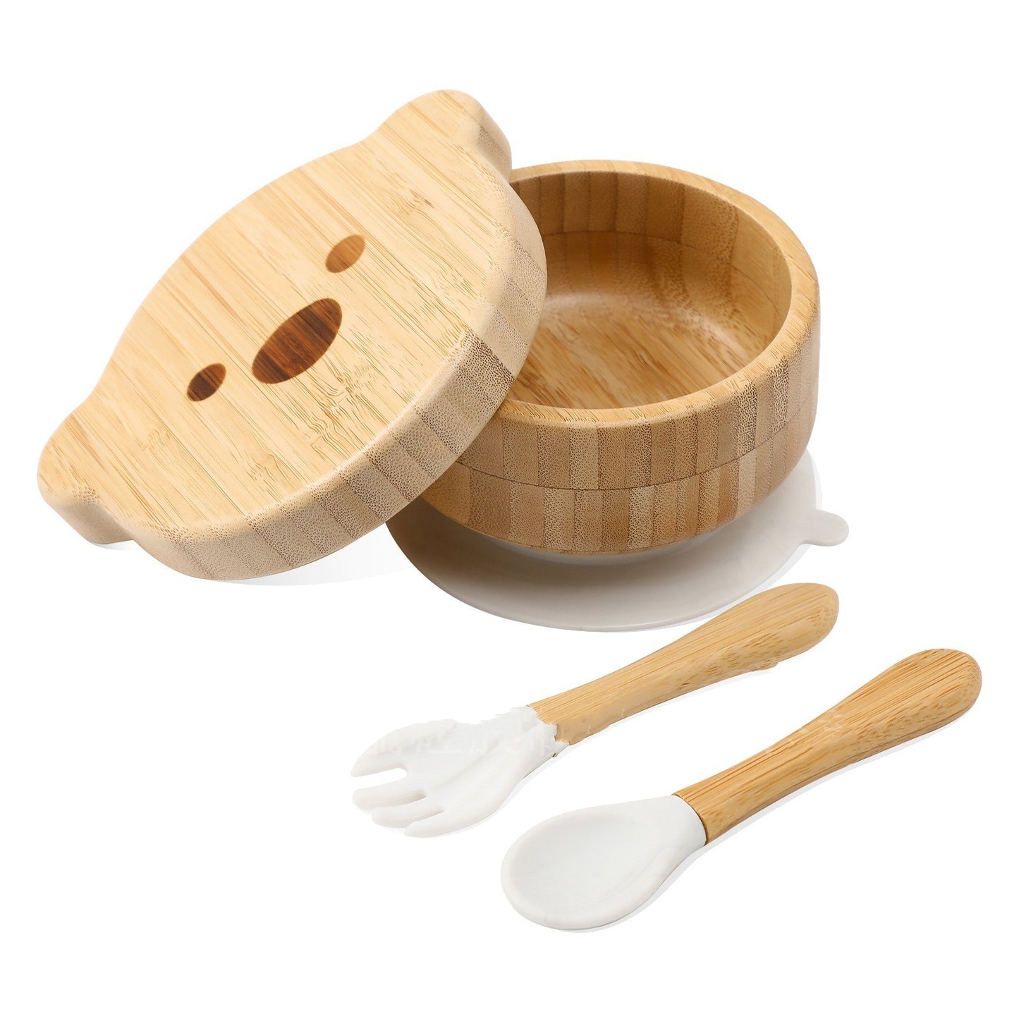 Bamboo Baby Food Bowl - Suction Base Bear Shaped