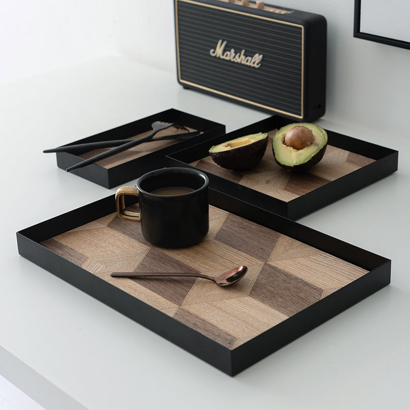 Iron & Wood Decorative Tray - Artistic Serving Plate