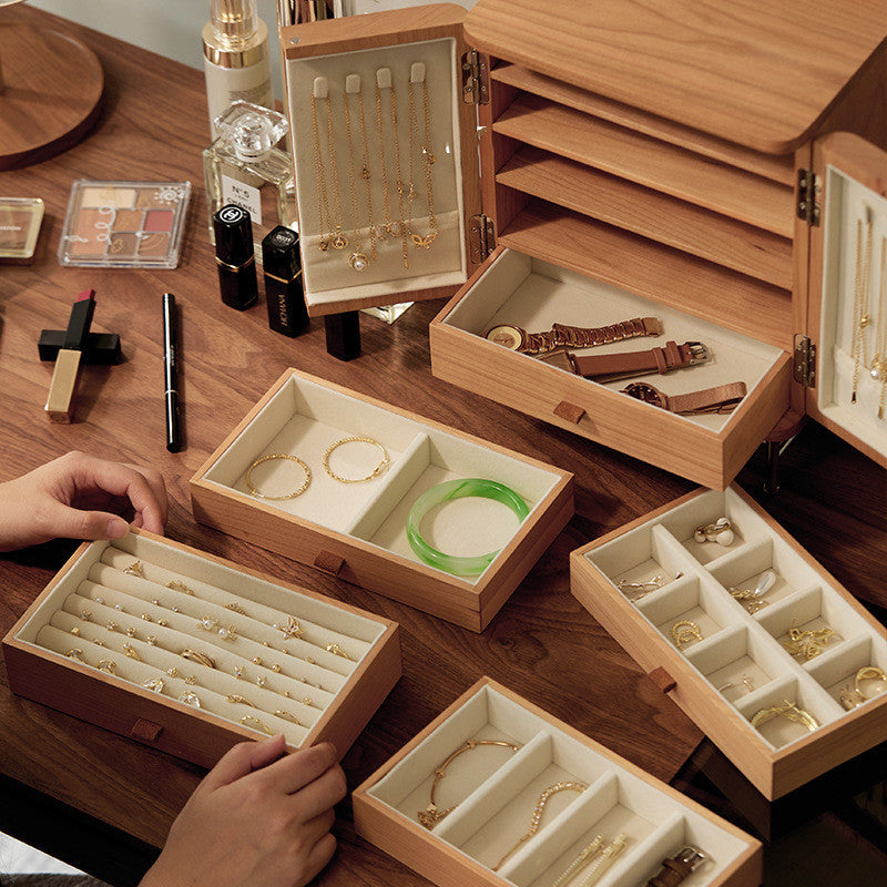 Cherry Wood Jewelry Box - Large Capacity Organizer
