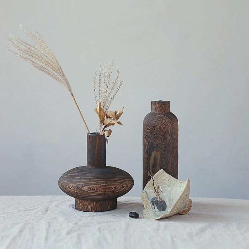 Retro Wood Zen Dried Flower Vase - Home Decor