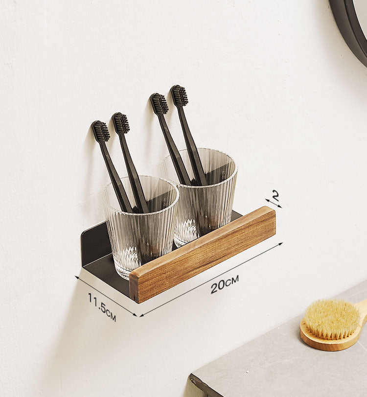 Solid Wood Bathroom Shelves - Non-Drill Storage