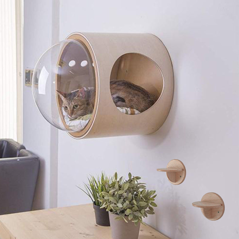 Wood Cat Wall Perch with Springboard - Scratching Post