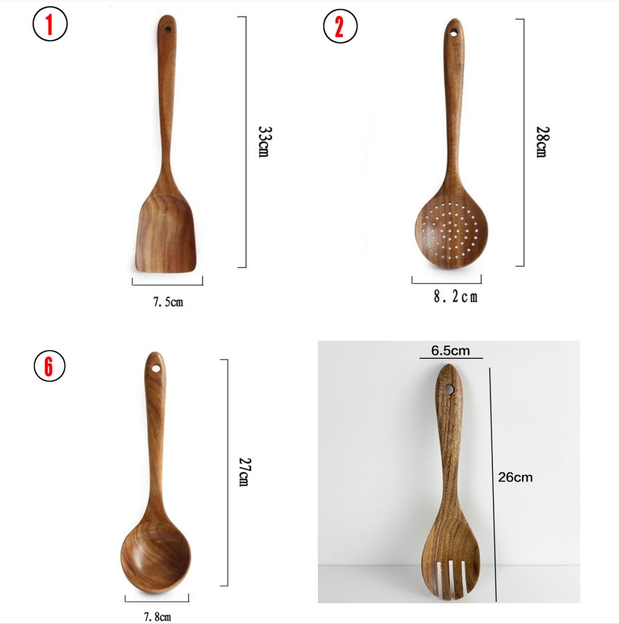 Teak Wood Tableware Set - Spoon, Ladle, Turner