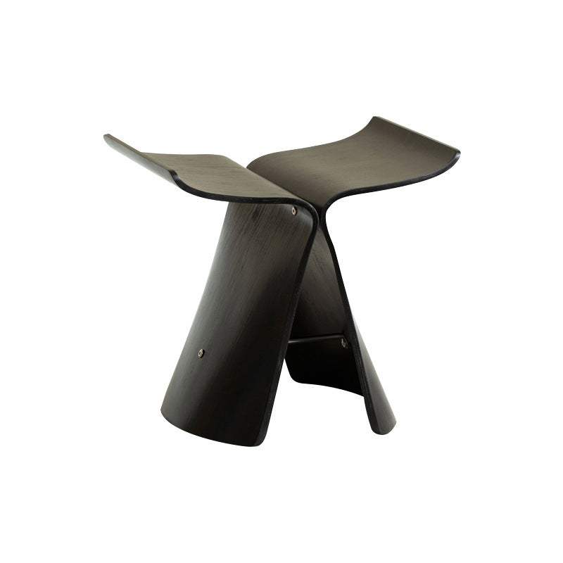 Curved Wood Low Stool - Walnut Color Chair