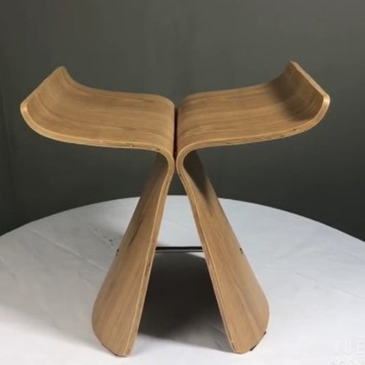 Curved Wood Low Stool - Walnut Color Chair