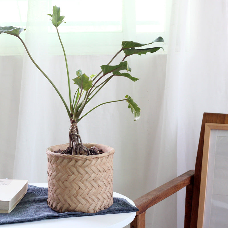 Bamboo Basket Planter - Retro Vintage Flower Pot