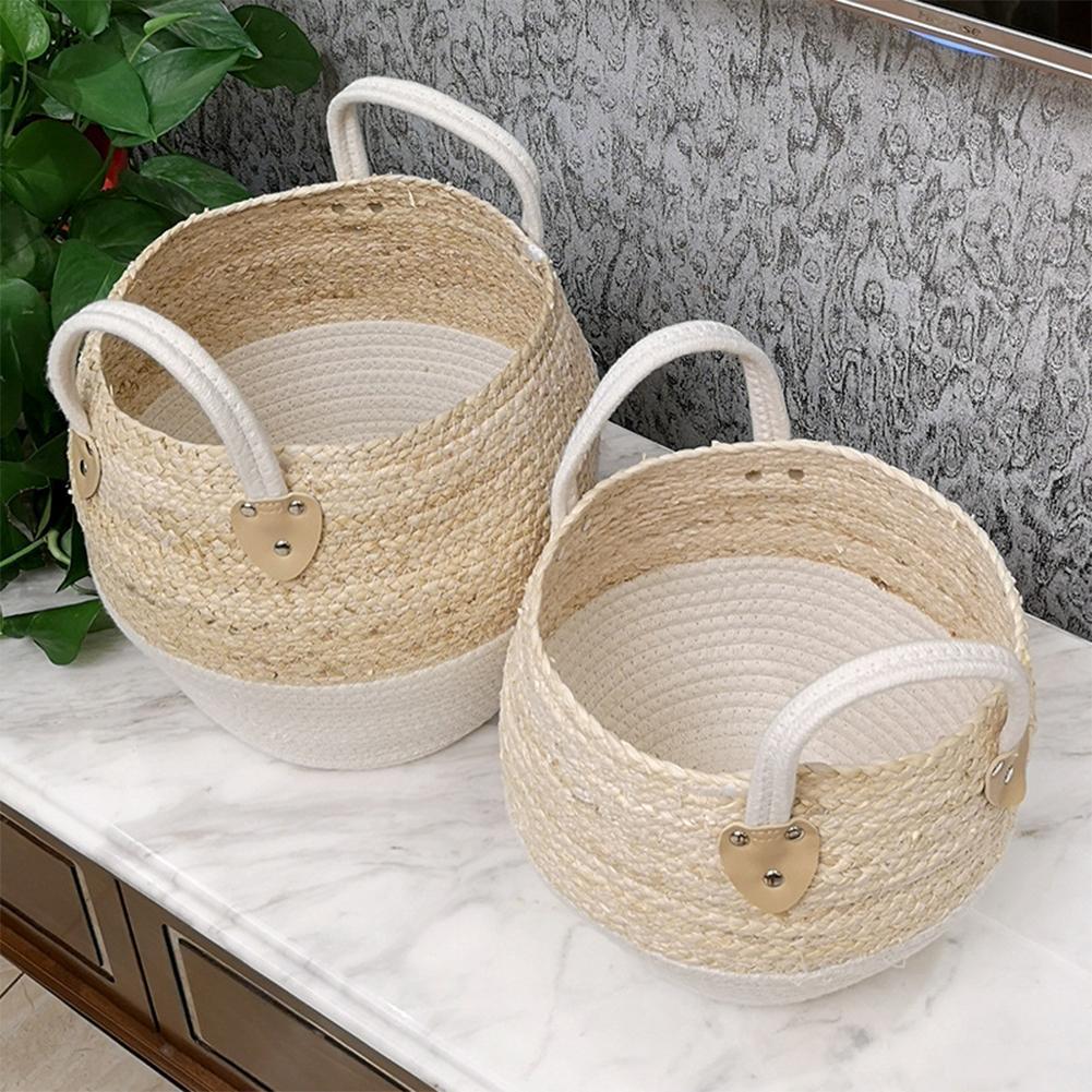Straw Storage Basket - Natural Rustic Woven Organizer