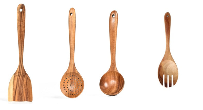 Teak Wood Cooking Tool Set - Wooden Kitchen Utensils