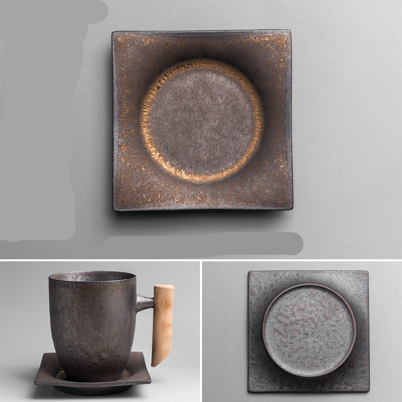 Mug with Gilt Wood Handle - Stylish Coffee Cup