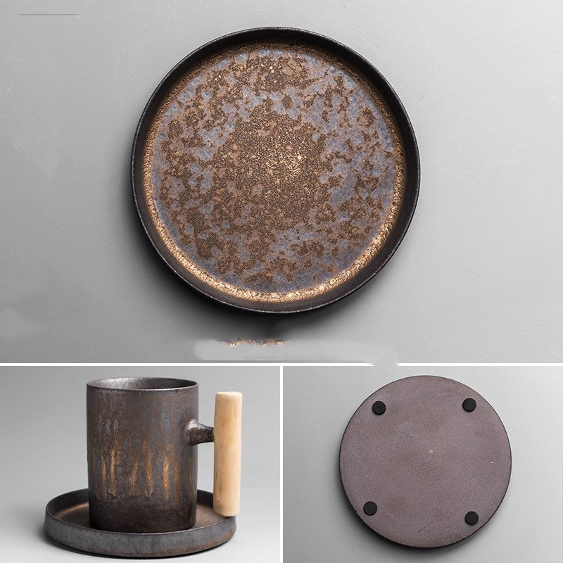 Mug with Gilt Wood Handle - Stylish Coffee Cup