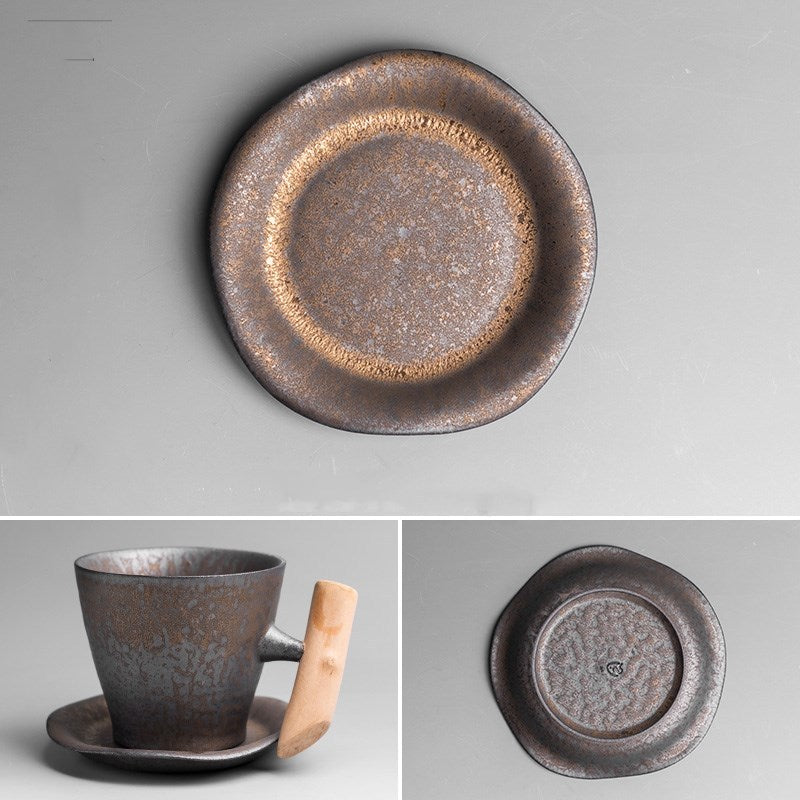 Mug with Gilt Wood Handle - Stylish Coffee Cup