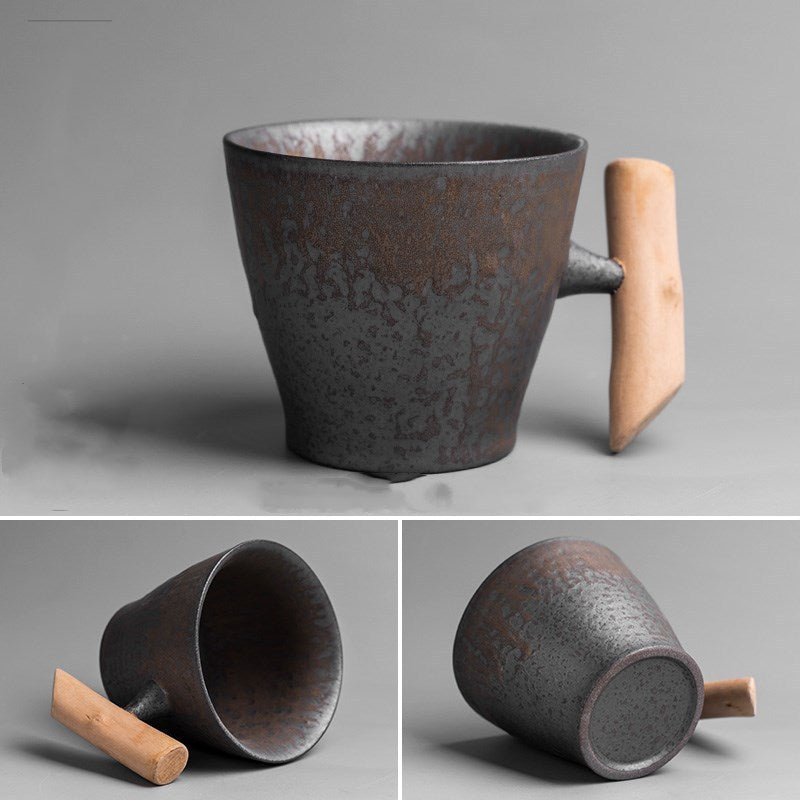 Mug with Gilt Wood Handle - Stylish Coffee Cup