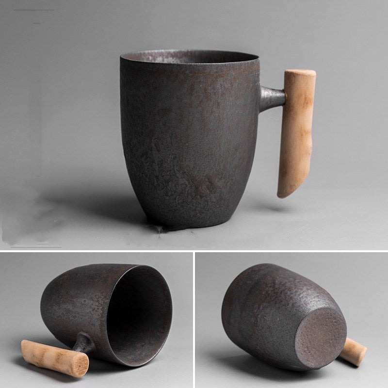 Mug with Gilt Wood Handle - Stylish Coffee Cup