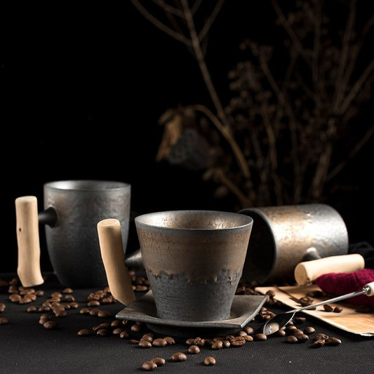 Mug with Gilt Wood Handle - Stylish Coffee Cup