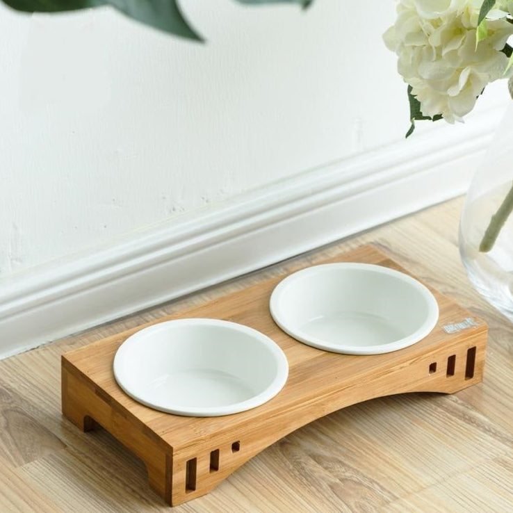 Wood Frame Rice Bowl - Ceramic for Rice/Pet Food