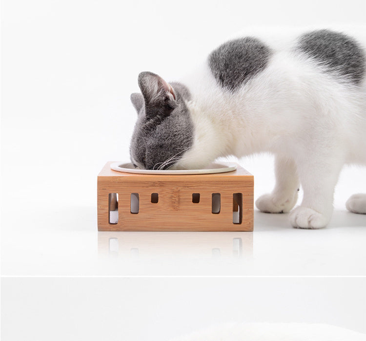 Wood Frame Rice Bowl - Ceramic for Rice/Pet Food