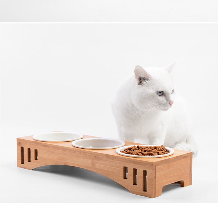 Wood Frame Rice Bowl - Ceramic for Rice/Pet Food