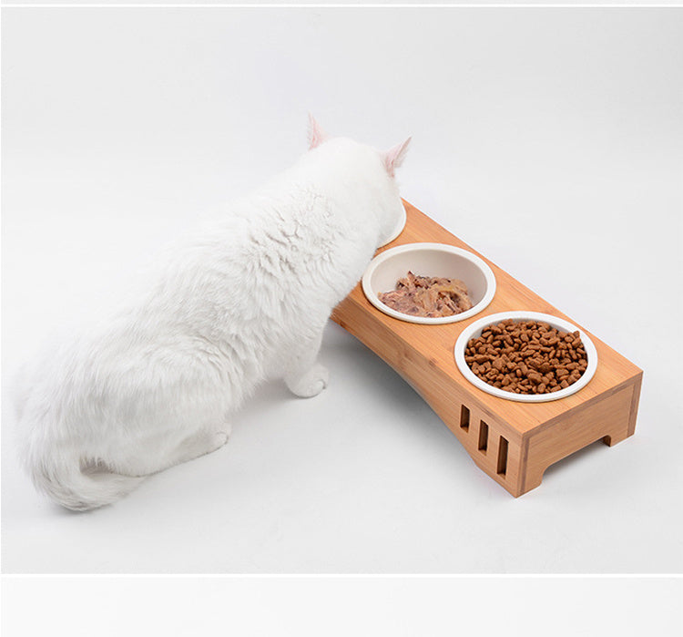Wood Frame Rice Bowl - Ceramic for Rice/Pet Food