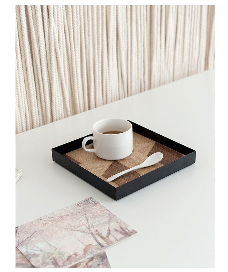Iron & Wood Decorative Tray - Artistic Serving Plate