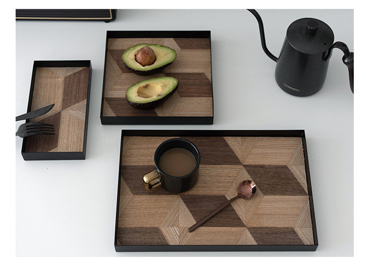 Iron & Wood Decorative Tray - Artistic Serving Plate
