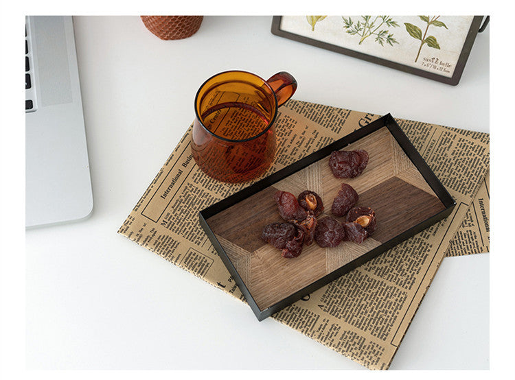 Iron & Wood Decorative Tray - Artistic Serving Plate