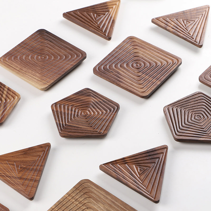 Black Walnut Coaster - Geometric Wood Cup Mat