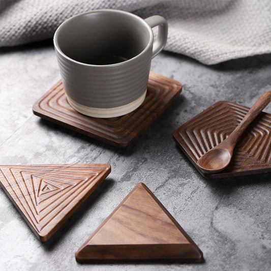 Black Walnut Coaster - Geometric Wood Cup Mat