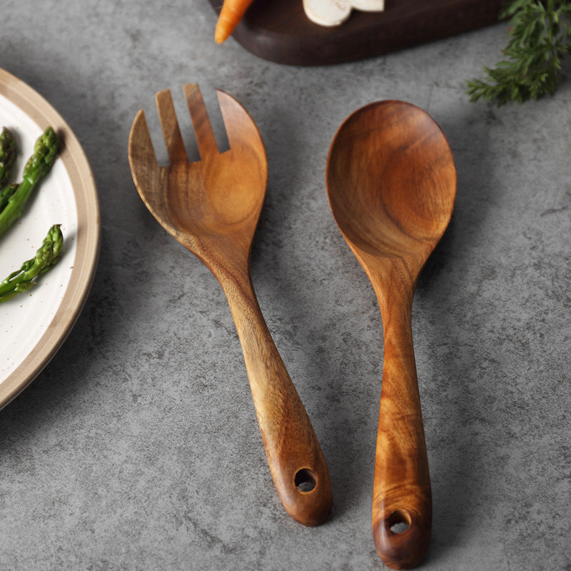 Acacia Wood Cooking Spoon & Fork Set - Kitchen Utensils