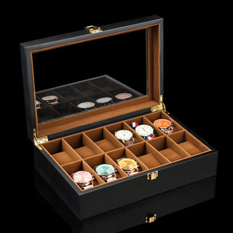 Wooden Watch Box - Black Mechanical Display & Jewelry