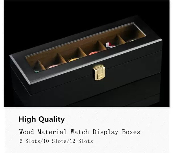 Wooden Watch Box - Black Mechanical Display & Jewelry
