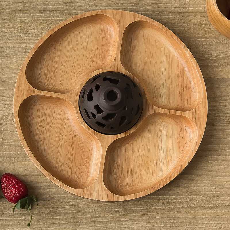 Wood Serving Tray - Round Compartment Platter