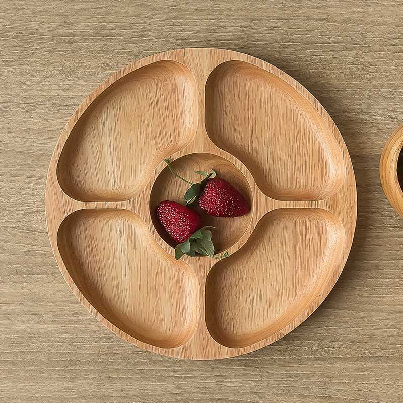 Wood Serving Tray - Round Compartment Platter