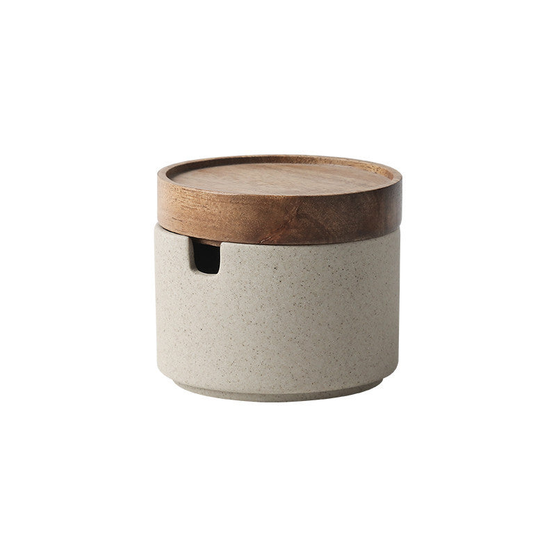 Ceramic Seasoning Pot Set - Acacia Wood Tray