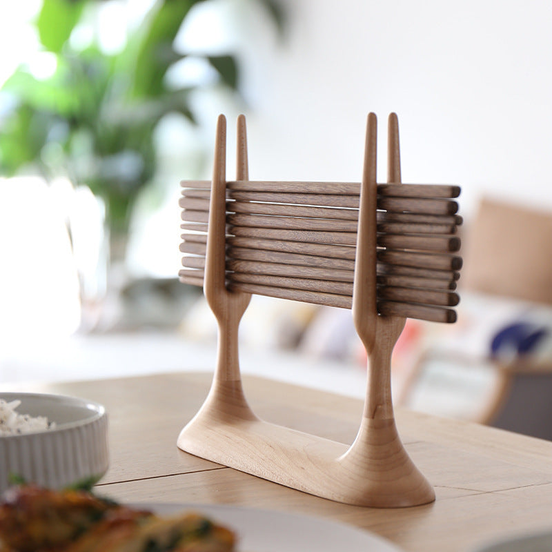 Wood Chopstick Holder with Drain Rack - Utensil Organizer