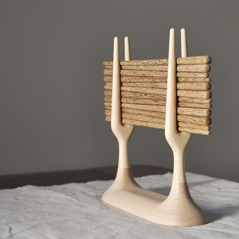 Wood Chopstick Holder with Drain Rack - Utensil Organizer