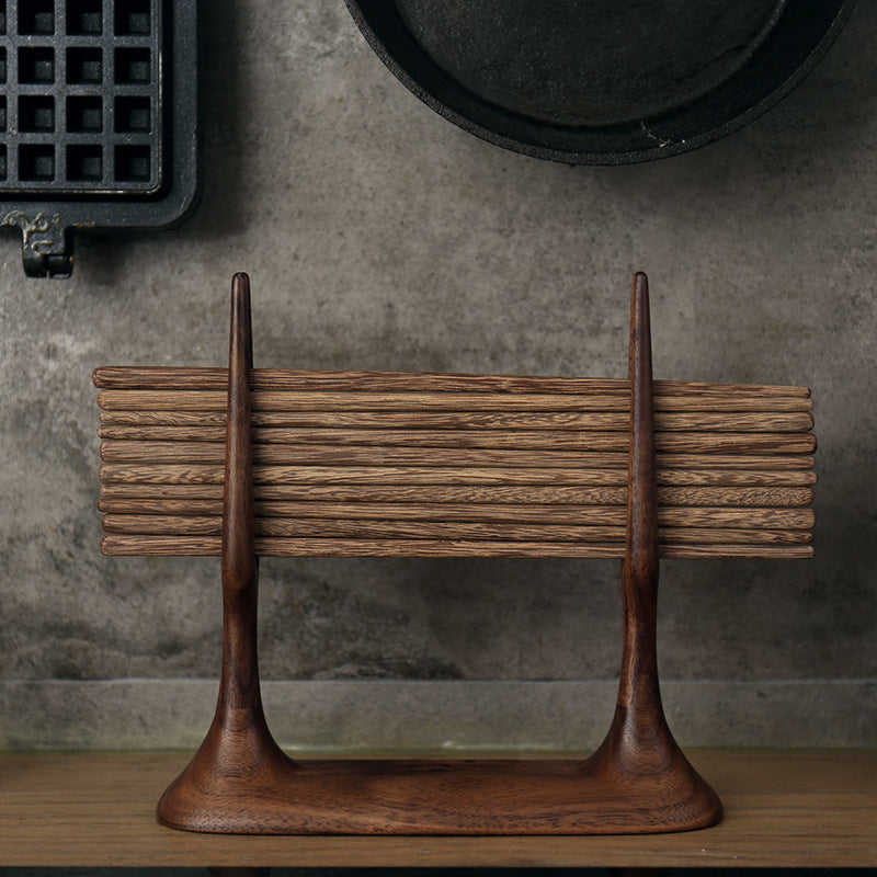 Wood Chopstick Holder with Drain Rack - Utensil Organizer