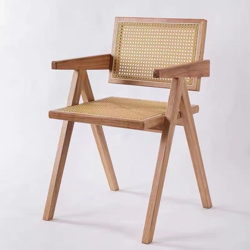 Nordic Wood & Rattan Armchair - Balcony/Living Room