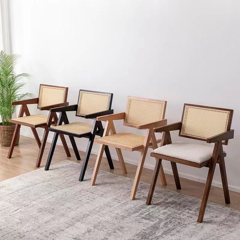 Nordic Wood & Rattan Armchair - Balcony/Living Room