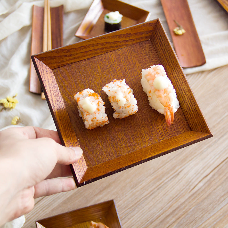 Acacia Wood Square Plate Set - Serving Tray