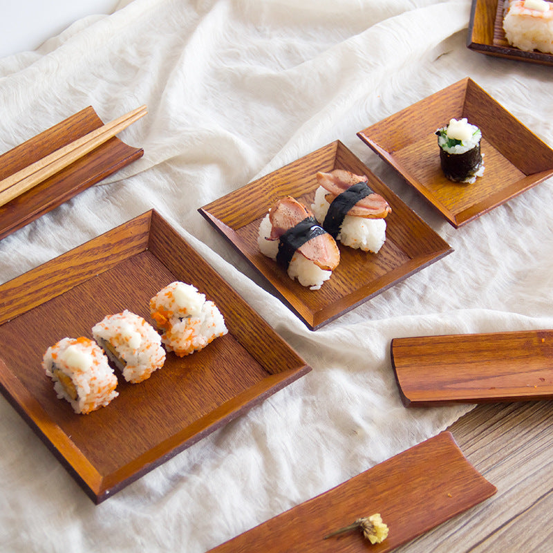 Acacia Wood Square Plate Set - Serving Tray