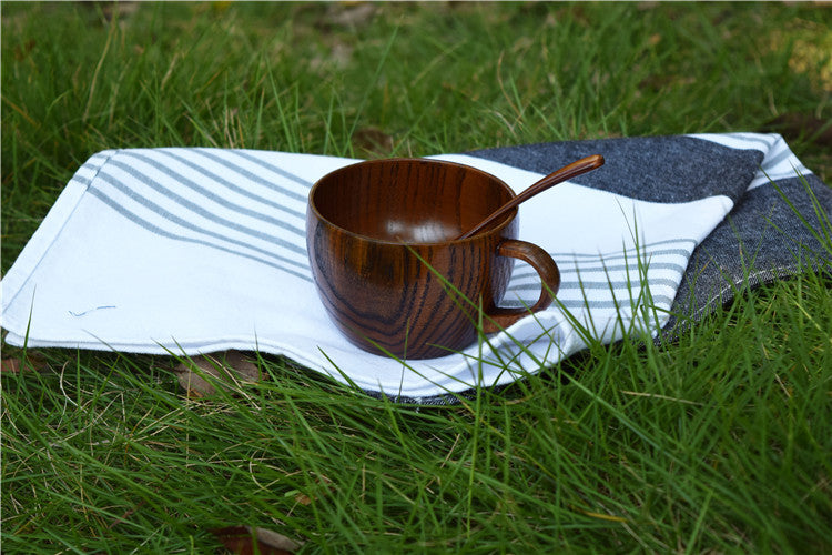 Wood Coffee Mug with Handle - Natural Whole Wood Cup