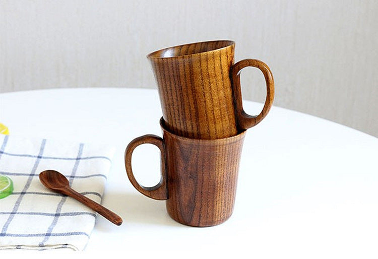 Jujube Wood Cup - Traditional Wood Mug with Handle