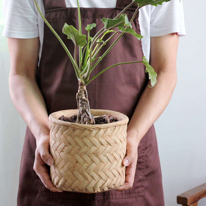 Bamboo Basket Planter - Retro Vintage Flower Pot