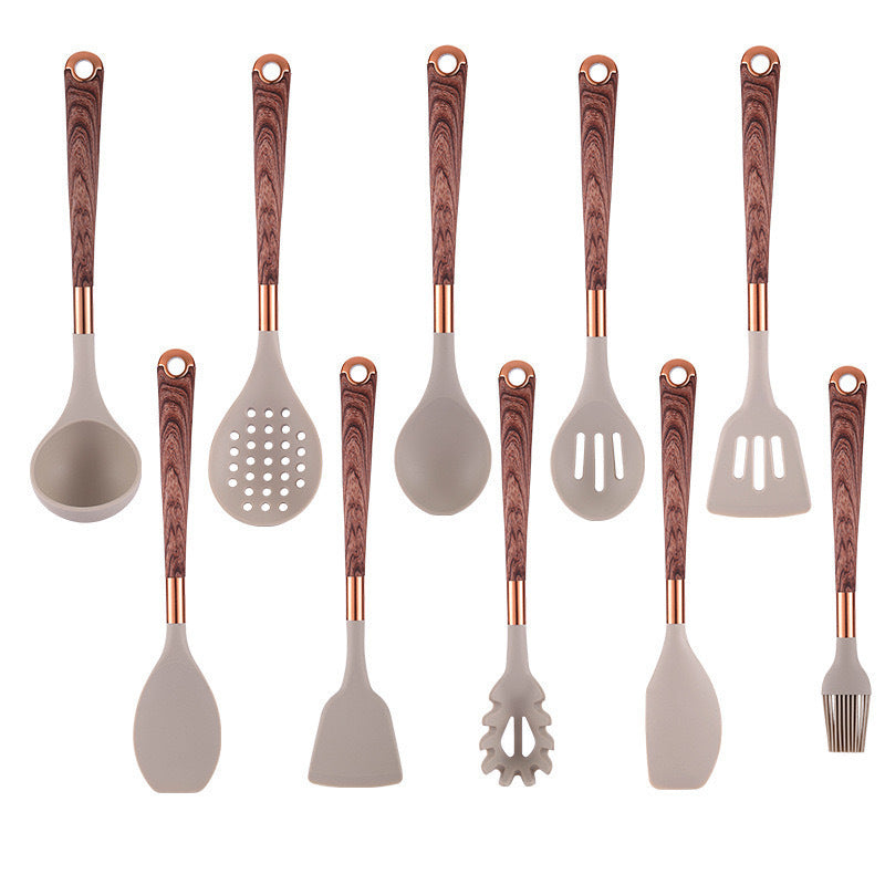 Silicone Kitchen Utensil Set - Wood Grain Handles
