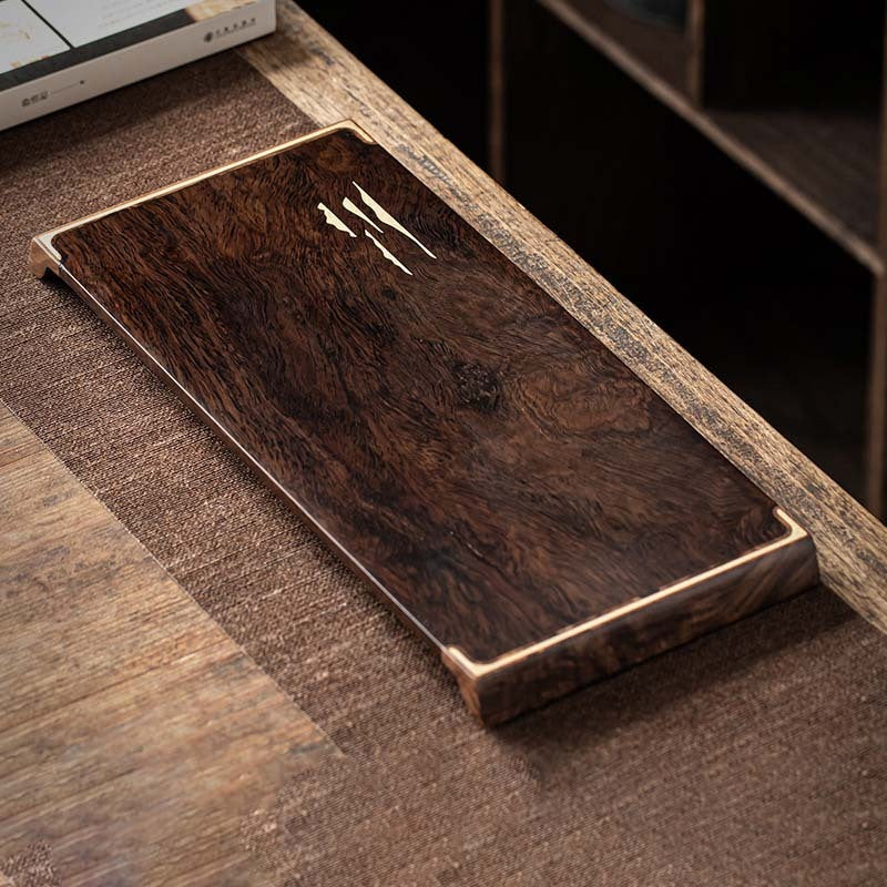 Wood Tea Table with Sandalwood Inlay - Dry Bubble Tray