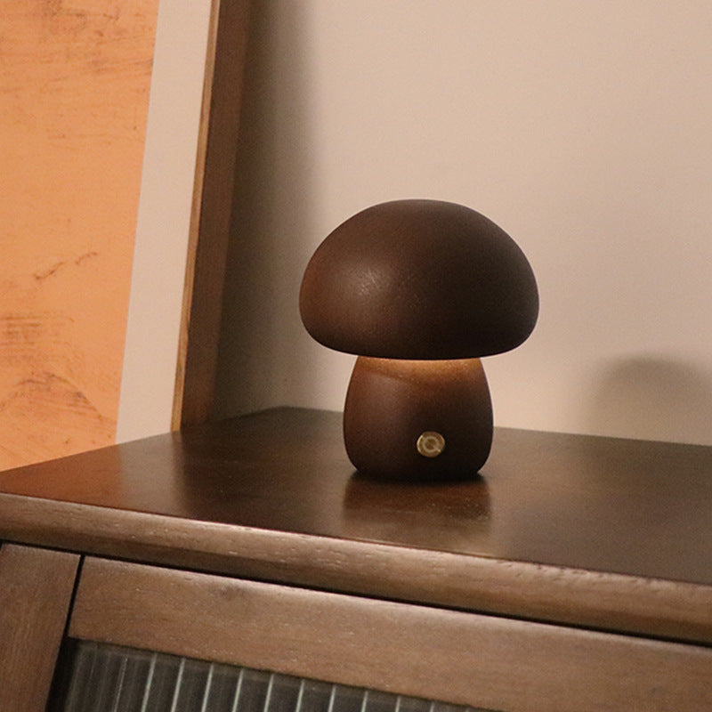 Wooden Mushroom LED Night Light - Touch Switch