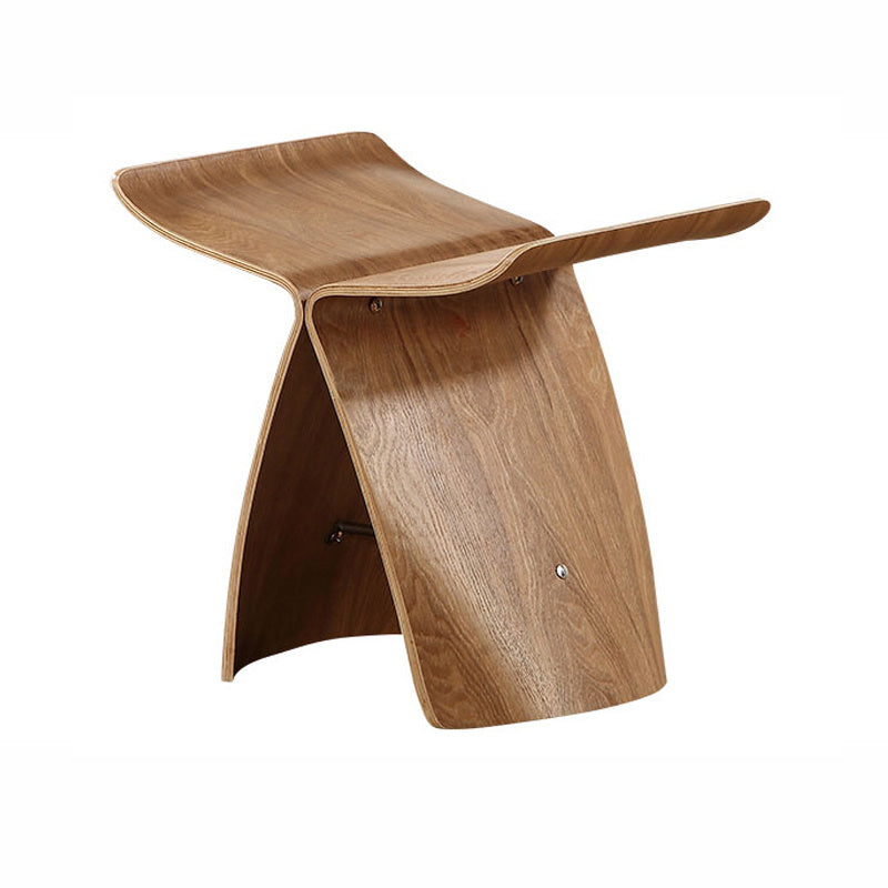 Curved Wood Low Stool - Walnut Color Chair