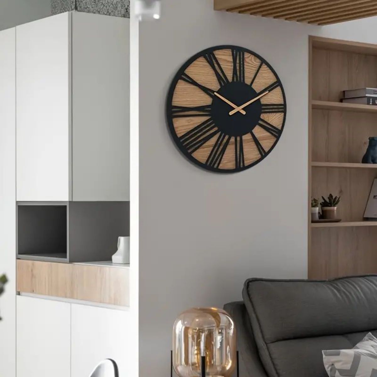 Retro Wood & Iron Wall Clock - Silent Timepiece