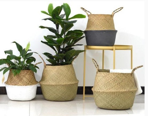 Wicker Planter Basket - Foldable Flower Pot Holder