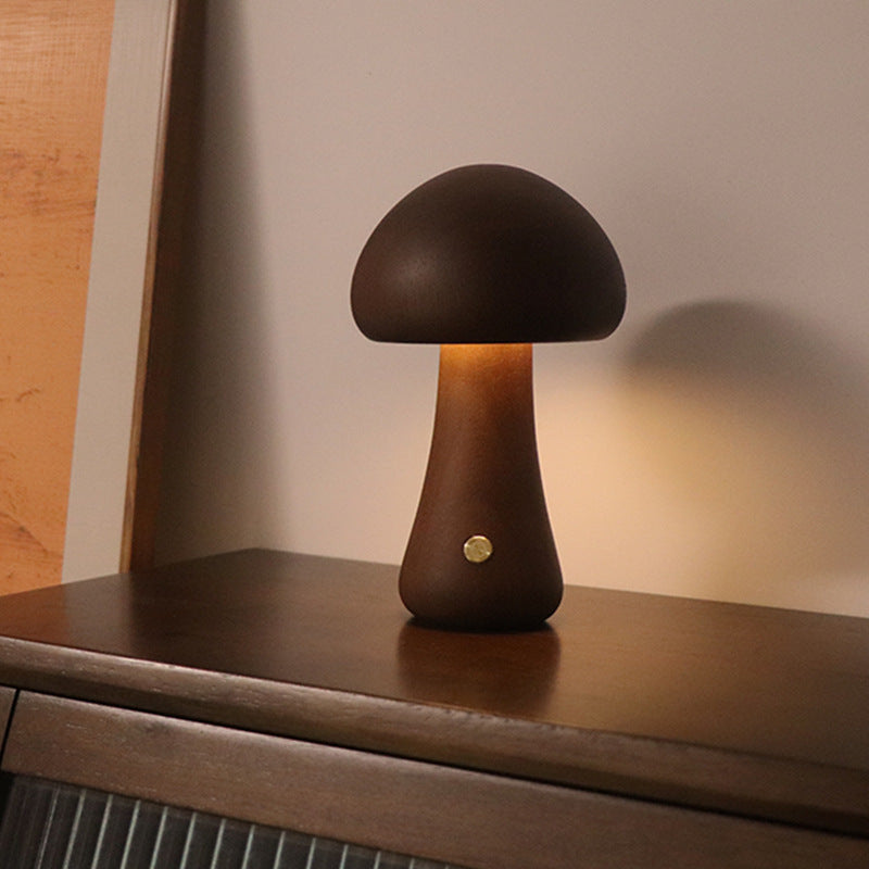 Wooden Mushroom LED Night Light - Touch Switch